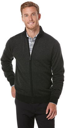Perry Ellis Tonal Multi Pattern Full Zip Mock Sweater