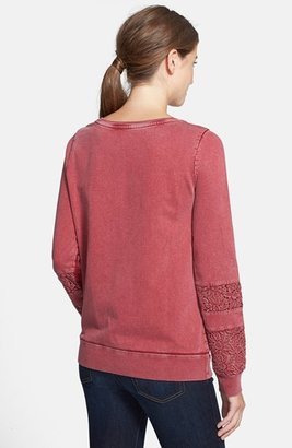 Lucky Brand Lace Inset Cotton Pullover