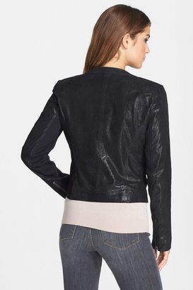 Halogen Zip Front Shimmer Finish Leather Jacket