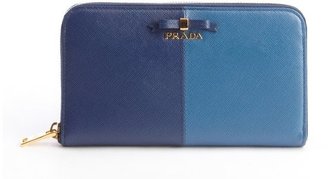 Prada navy and cobalt blue leather bow tie accent continental wallet