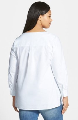 Foxcroft Embroidered Split Neck Cotton Tunic (Plus Size)