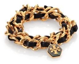 Tory Burch Leather & Chain Double-Wrap Bracelet