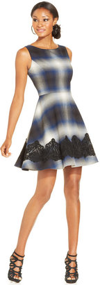 Jessica Simpson Sleeveless Lace-Trim Plaid Dress