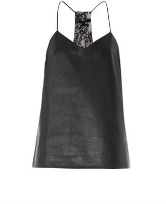 Tibi Chantilly lace-lined leather camisole