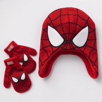 Spiderman web mask hat & mittens set - toddler
