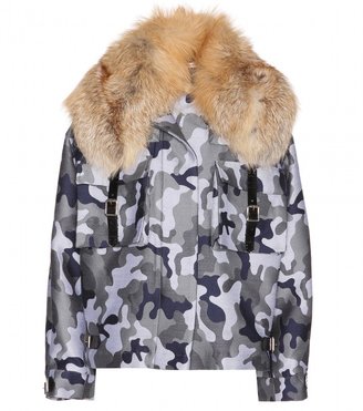 Christopher Kane Fox fur-trimmed wool-blend camouflage-jacquard jacket