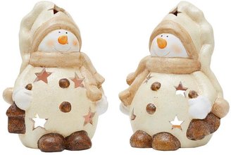 Christmas Snowman Tealight Holders - Set Of 2