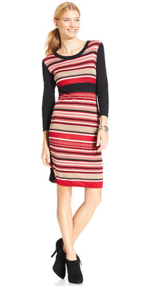 NY Collection Striped Colorblocked Sweater Dress