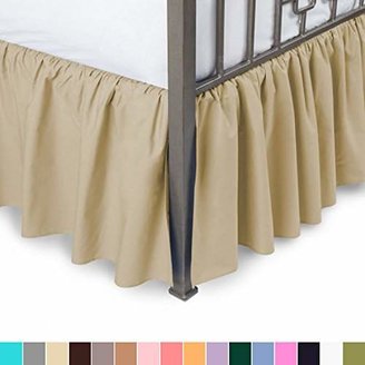 Harmony Lane Ruffled Bed Skirt with Split Corners - Queen, Gold, 21 Inch Drop Bedskirt (Available in All Sizes and 16 Colors)