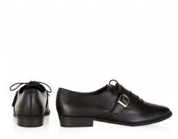 New Look Wide Fit Black Leather Lace Up Front Strap Shoes