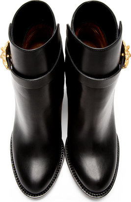 Valentino Black Leather Unicorn Buckle Boots