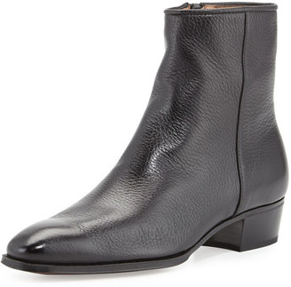 Gravati Leather Side-Zip Ankle Boot, Black