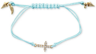 Rachel Roy Bracelet, Worn Gold-Tone Crystal Cross Charm Light Blue Cotton Cord Adjustable Bracelet