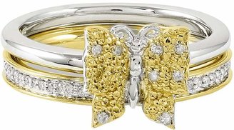 Simply Stacks Sterling Two-Tone Diamond Butterfly Ring Set