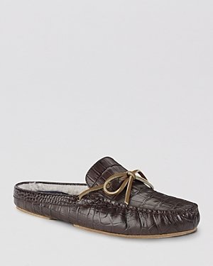 Cole Haan Grant Croc-Embossed Leather Shearling Slippers