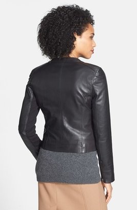 Halogen Zip Front Shimmer Finish Leather Jacket (Regular & Petite)