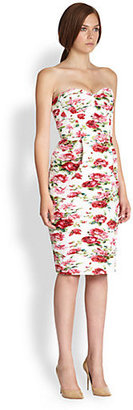 Antonio Marras Strapless Rose Print Bustier Dress