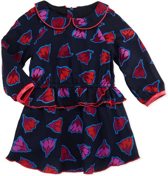 Little Marc Jacobs Flower Print Ruffle Peplum Dress, Navy, Girls' 3-18 Months