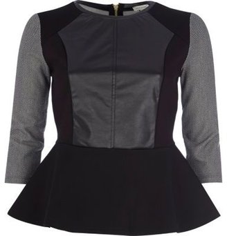 River Island Black leather-look front peplum top