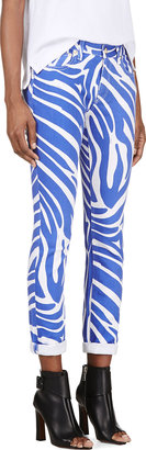 Versus White & Blue Zebra Print J.W. Anderson Edition Jeans