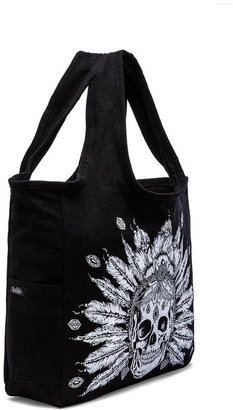 Lauren Moshi Taylor Feather Chain Skull Canvas Tote Bag