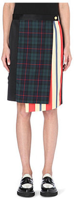 Undercover Tartan and stripe wrap skirt