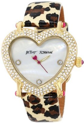 Betsey Johnson Women's BJ00253-03 Heart-Shaped Dial and Leopard Strap Watch