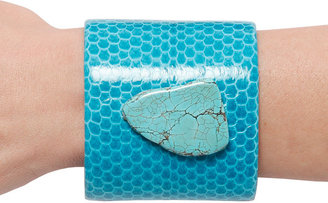 Heather Hawkins Cuff with Stone in Turquoise Snakeskin/Turquoise