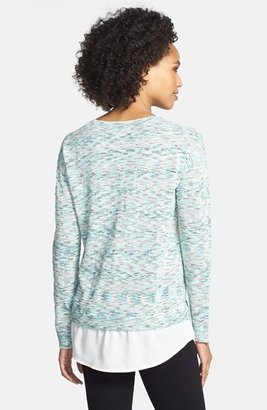 Kensie Crepe Inset Spaced Dye V-Neck Sweater