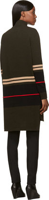 Givenchy Dark Olive Striped Long Turtleneck Sweater