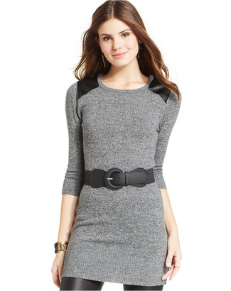 Amy Byer BCX Juniors' Faux-Leather-Panel Sweater Dress