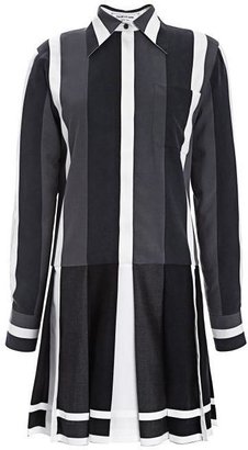 Thom Browne Paneled Silk Shirtdress Navy/Grey/Winter White