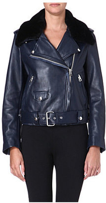 Acne Shearling-collared leather jacket