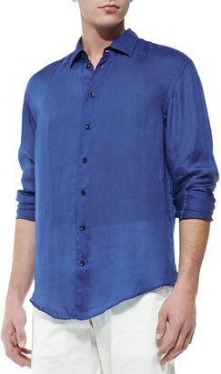 Armani Collezioni Lightweight Long-Sleeve Sport Shirt, Bright Blue