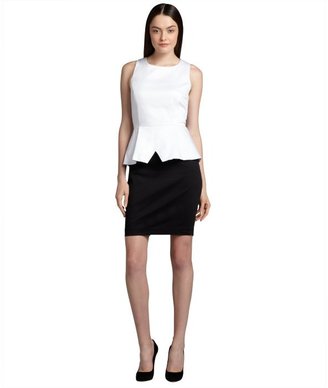Single Dress white and black stretch cotton 'Alexandra'  sleeveless peplum dress