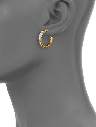 John Hardy Bamboo Diamond & 18K Yellow Gold Hoop Earrings/0.9"