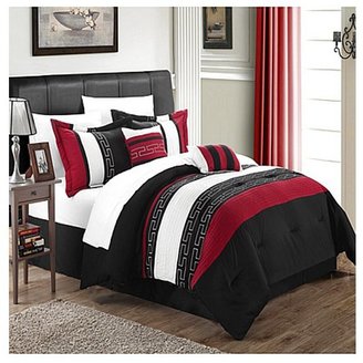 Carlton Chic Home Black, Burgundy & White King 6 Piece Comforter Bed In A Bag Set