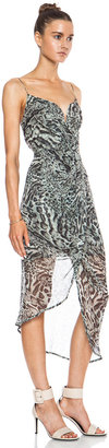 Zimmermann Plunge Drape Silk Dress in Leopard