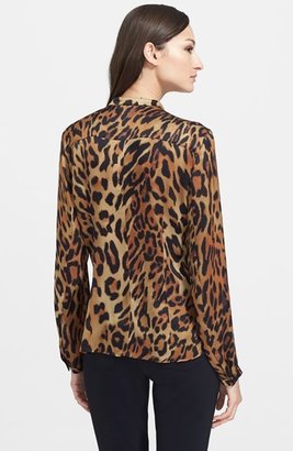 Escada Leopard Print Ruffled Silk Blouse