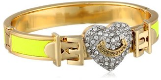 Juicy Couture Ultra Yellow Pave Heart Neon Hinged Bangle Bracelet, 2.62"