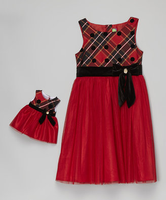 Dollie & Me Red & Black Plaid Dress & Doll Dress - Toddler & Girls