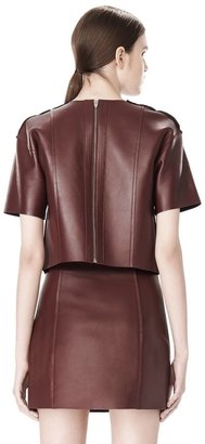 Alexander Wang Raw Edge Short Sleeve Cropped Leather Top