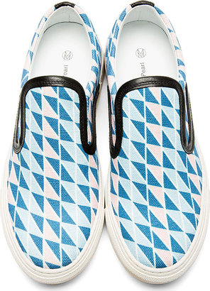 Mother of Pearl Blue Geometric Leather Trim Slip-On Sneakers