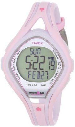 Timex Women's T5K506DH Ironman Sleek 150-Lap Pink and White Resin Strap Watch