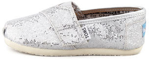 Toms Solid Silver Glitter Slip-On, Tiny