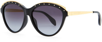 Alexander McQueen Studded Round Sunglasses, Black