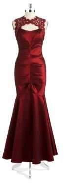 Xscape Evenings Ruched Taffeta and Lace Mermaid Gown