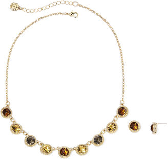 JCPenney MONET JEWELRY Monet Brown and Yellow Stone Gold-Tone Necklace and Earring Set
