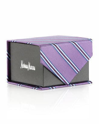 Neiman Marcus Striped Silk Tie & Gift Box, Purple