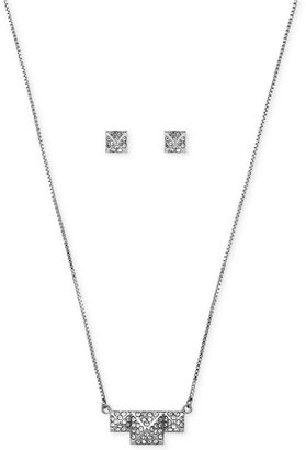 Vince Camuto Silver-Tone Crystal Pyramid Stud Earrings and Necklace Set